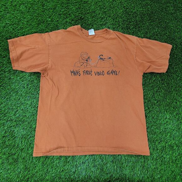 Vintage Funny Caveman Shirt XL 23x27 Geek-Humor Cropped Y2K - Picture 1 of 11